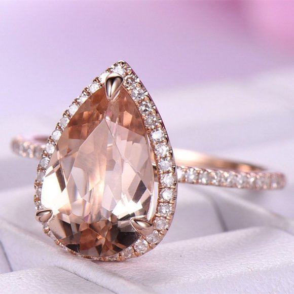 💍 Water Drop Champagne Gemstone Rose Gold Elegant Pear Ring for Women, VIP155 - Picture 2 of 7